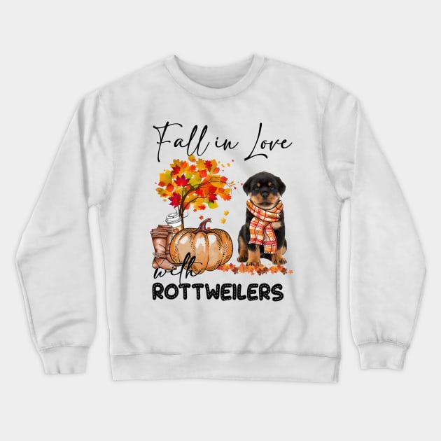 Fall In Love With Rottweilers Fall Pumpkin Thanksgiving Crewneck Sweatshirt by Red and Black Floral